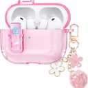 Clear Case for AirPods Pro 3 with Secure Lock, Soft TPU Airpods Pro 3 Generation Case 2025, Compatible with iPods Pro 3 Cases, Cute Bling Keychain for Women Girls (Pink)