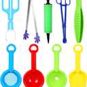 Wettarn 9 Pcs Sensory Bin Filler Fine Motor Skills Handy Scooper Set Sensory Bin Tools, Include 4 Scoops, 2 Tweezers, Scissors Clips, Plastic Forceps and Air Pump for Sorting Counting