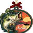 2 x Gone Fishing Christmas Ornament 2025 - Wooden Fish Ornaments for Christmas Tree, Fishing Gifts for Men, Dad, Husband, Grandpa - Fisherman Christmas Decoration, Outdoor Sports Gift Ideas