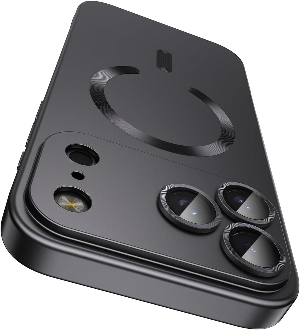 Magnetic for iPhone 17 Pro Max Case, Compatible with MagSafe, Built-in Camera Lens Protector, Slim Thin Soft Silicone Bumper Shockproof Metallic Luster Phone Case, Black