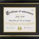 8.5x11 Diploma Frame with Black over Gold Acid-free Mat or Display 11x14 Document without Mat, Certificate Frame with Tempered Glass, Tabletop or Wall Mount (1 Pack, Black/Black) (11x14 with mat for 8.5x11 - 1pk, Black frame/Black mat)
