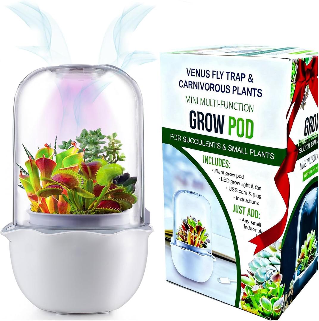 Smart Venus Fly Trap Terrarium Pot with Timer&Fan,Plant Terrarium Kit with Grow Light for Carnivorous,Butterwort, Venus Flytrap,Birthday Gardening for Women Garden Lover-No Plant (White)