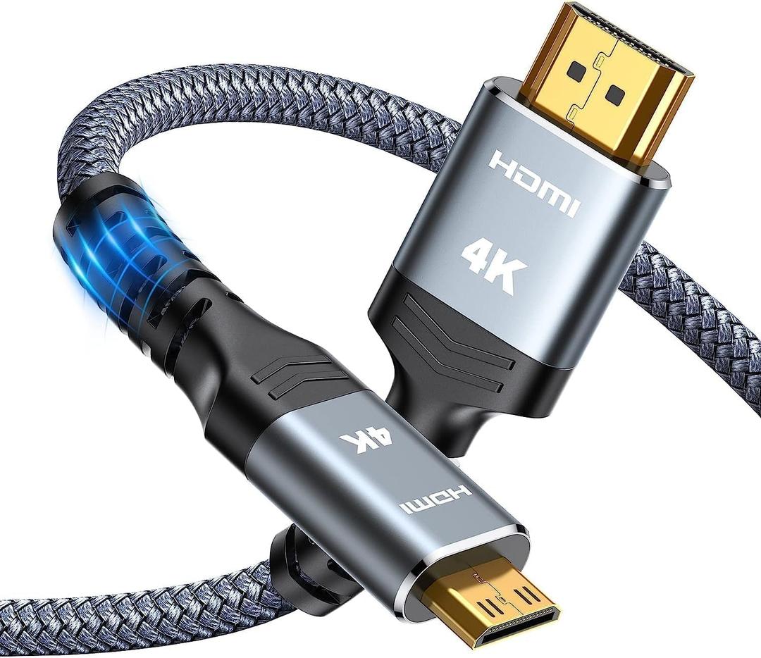 Highwings Mini HDMI to HDMI Cable 10FT, 4K 60Hz High Speed HDMI to Mini HDMI Cable Male Bi-Directional 2.0 Cord, for HDTV, Tablet, Camera and Camcorder [Aluminum Shell, Nylon Braided] (Grey)