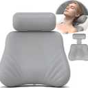 Silicone Bath Pillow, Upgraded Bath Pillows for Tub, Adjustable Height Bathtub Pillow for Head and Neck, 4D Luxury Tub Pillow Skin-Friendly Large Suction Cups Stability, Spa Relaxation-Grey