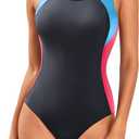 Tempt Me Women Athletic One Piece Swimsuits Sporty Racerback Bathing Suits Full Coverage Modest Swimwear (Large, Black Blue Red)