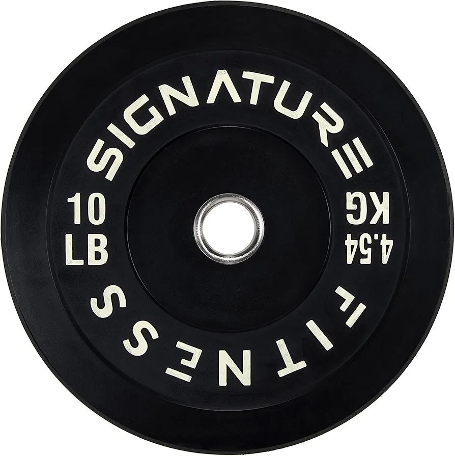 Signature Fitness Color Coded" Olympic Bumper Plate Weight Plates with Steel Hub - 100% Virgin Rubber, SF-CLR10P