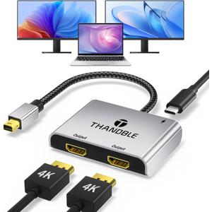 Mini DisplayPort to Dual HDMI Adapter for Dual Monitor Display, Mini DP to 2 HDMI Splitter Extended Display Adapter, Thunderbolt 2 Compatible with MacBook Air, Mac iMac, Surface Pro, PC