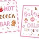 Pack of 2 Pink Hot Cocoa Bar Sign 8x11", Gingerbread Man Hot Chocolate Bar Supplies, Baby Its Cold Outside Baby Shower Decorations, Christmas Table Decorations for Home Office Coffee Station