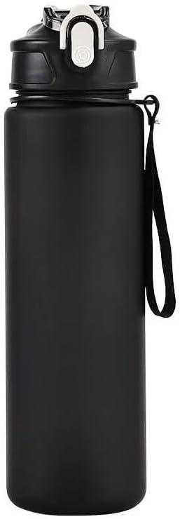 Water Bottle， with Drinking Time Reminder and Straw, Suitable for The Office, Gym and Outdoor Activities (Black)