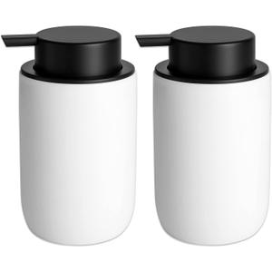 Hand Soap Dispenser for Bathroom Decro, Ceramic Liquid Pump Bottles Refillable Dish Dispenser for Kitchen Farmhouse Colleage Dorm, Matte White 2 Pack