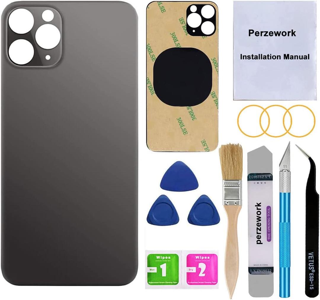 OEM Rear Back Glass Replacement for iPhone 11 Pro Max 6.5 inches with Reparing Toolkit and Pre-Installed Adhesive (Space Gray/Black)