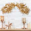24" Artificial Gold Christmas Swag for Front Door Christmas Windows Swag with White Mistletoe Berry Gold Boxwood Leaf Mailbox Swags Garland for Xmas Home Window Mailbox Mantel Hanging Decor