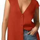 Saodimallsu Womens Deep V Neck Sweater Vest Sleeveless Knit Button Up Loose Fit Cap Sleeve Trendy Summer Tops (Red, S)
