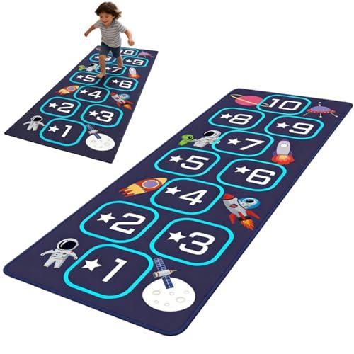 Hopscotch Rug Mat, Hop Scotch Inside Rug Anti-Slip Soft Rugs Indoor Carpet Gift Easy to Clean Carry For Bedrooms Living Rooms Daycare Centers Preschools Playrooms And Other Places(Dark Blue, 23*46in)