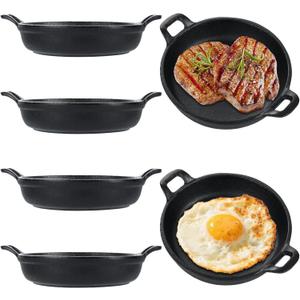 6 Pack Mini Cast Iron Skillet, 5.5 Inch Small Cast Iron Frying Pan with Handle, Pre-Seasoned Cast Iron Skillet Set, Black Casserole Dish for Stove, Oven, Grill Safe, Indoor and Outdoor Use