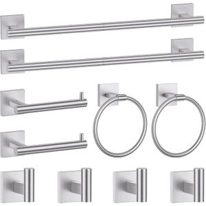 Brushed Nickel Bathroom Hardware Accessories Towel Bar Set, 10 Pieces Bathroom Towel Bar Holder Set, 23.6 Inch Stainless Steel Toilet Paper Holder Towel Racks for Bathroom Wall Mounted