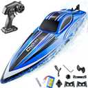 BEZGAR RC Boat, 16 inch Big Remote Control Boat for Adults and Kids, 35 KPH Large Fast RC Speed Boats with 1500mAh Battery, Ideal Waterproof Toy Boats for Lakes - HJ818 Blue