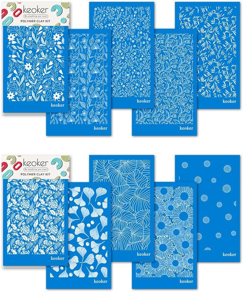 KEOKER Floral Silk Screen Stencils for Polymer Clay, 10 PCS Silk Screen for Jewelry Clay Earrings Decoration, Each 5.5" X 3.5" (10PC)