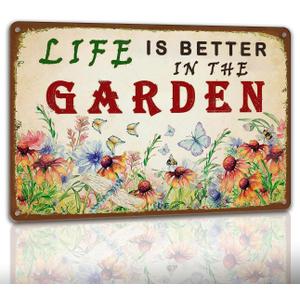 Garden Sign Vintage Gardening Metal Sign Life Is Better In The Garden Rustic Decor Funny Outdoor Gardening Metal Signs Botanical Wall Decorative 812 Inch (yard8)