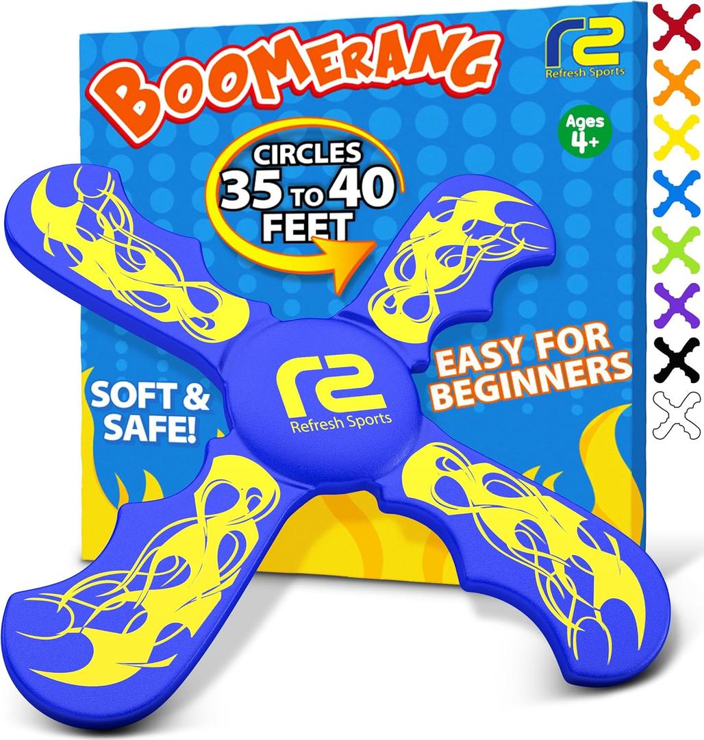 Fun Boomerang for Kids - Soft & Easy to Use - Outdoor Toys for Kids or Adults - Best Gifts for 6 7 8 9 10 Year Old Boys & Girls + 2026 Top Toys for Boys Age 8-12 - Fun Outdoor Toy for Boy Gift Ideas (Blue)
