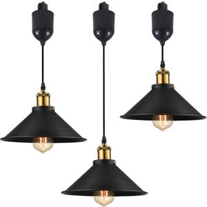 Adjustable Height H Type Track Lighting Pendants 4 Ft Industrial Style Black Metal Instant on Auto Retractable Track Mount Pendant Light Decorate for Kitchen Island Customizable