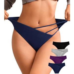 2 x OLIKEME Womens Underwear Cotton Bikini Panties Hig Cut Hipster Breathable Stretch Briefs (Large, Multicolor,4pack)