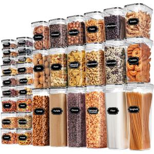 Skroam 36 Pack Airtight Food Storage Containers for Kitchen Pantry Organizers and Storage, Plastic Kitchen Storage Containers with Lids for Flour, Sugar, and Cereal, Labels & Marker