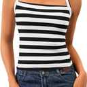 Womens Striped Halter Tops Cute Summer Slim Fit Sleeveless Open Back Camisole Crop Tops for Teens Y2k Trendy Tank Black L