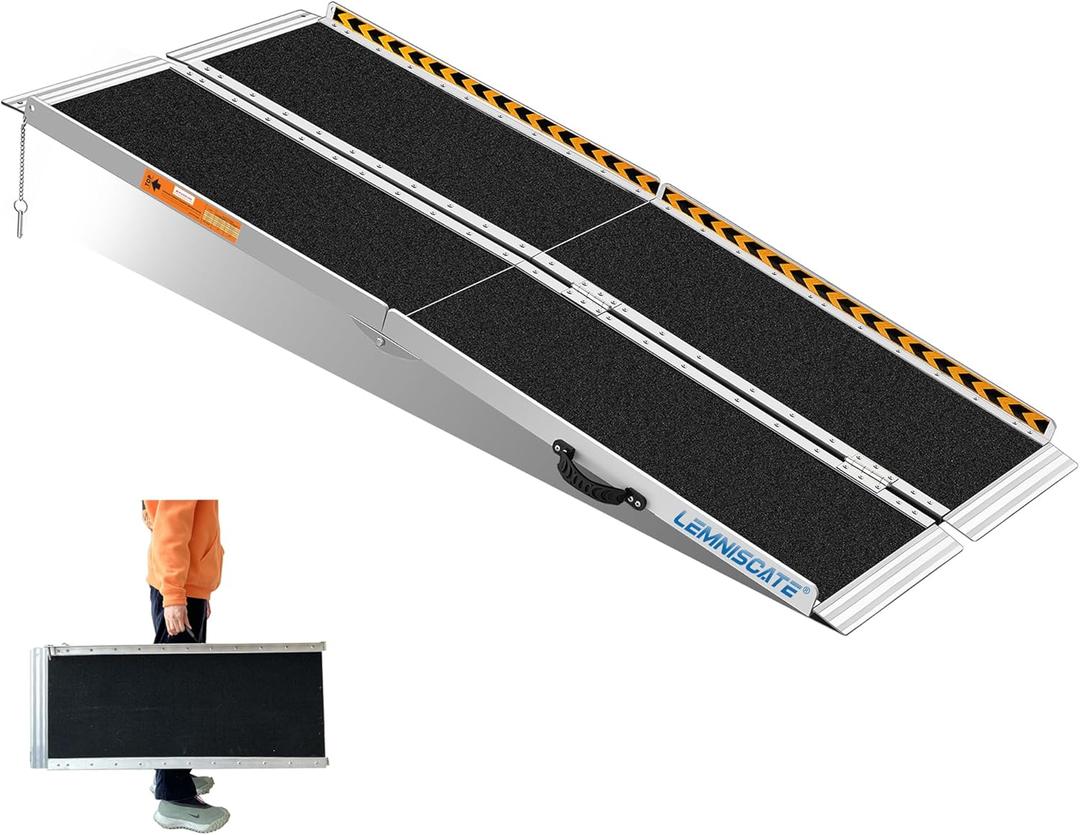 LEMNISCATE Portable Wheelchair Ramp 5FT, Non-Slip Aluminum Handicap Ramp with Handle, Folding Wheel Chair Ramps for Homes Steps, Stairs, Entry, Threshold, Doorways, Scooter, 800LBS Capacity (5FT-Usable height 5-15 inch)