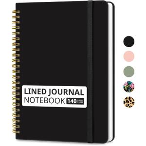 Taja Lined Spiral Journal Notebook for Women & Men, 140 Pages, College Ruled Hardcover Notebook for Work & Note Taking, Journals for Writing, A5(5.7" x 7.9") - Black