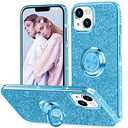Thomo Compatible with iPhone 13 Case Glitter 6.1 inch,[Bling Kickstand][Back with Camera Protection] Crystal Rhinestone Phone Case Ring Holder Full-Body Protection Cute iPhone 13 Case for Women-Blue