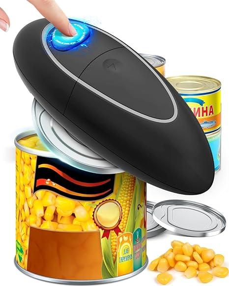 One Touch  Electric Can Opener Fits Almost All Can Sizes for Seniors with Arthritis, Hand Held Battery Operated Can Opener with Smooth Edge, Food Safe Kitchen Gadgets Automatic Can Opener for Kitchen, Black/Grey 