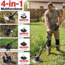 21V Cordless Weed Wacker Lawn Edger, 4.6lbs Lightweight Battery Powered String Trimmer, 4-in-1 Brush Cutter with Metal Blades, Wire Brush & Guide Wheel for Garden Edging (2 Batteries, 2.0Ah)