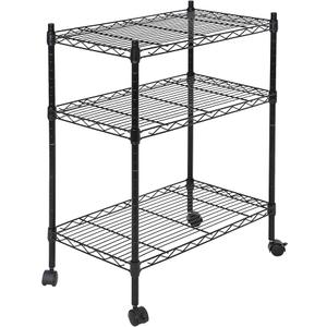 SUPER DEAL 3-Shelf Adjustable Heavy Duty Storage Wire Shelving Unit with Wheels, Metal Organizer Wire Rack Microwave Utility Cart, Black (24L x 14W x 31H)
