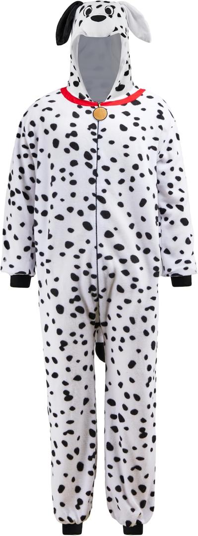 Spooktacular Creations Unisex Adult Dalmatian Pajama Plush with Hat Tail for Dress Up Party Role Play Halloween Costume, Size M