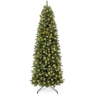 Best Choice Products Prelit Pencil Christmas Tree, 4.5ft Premium Artificial Tree, Realistic Lighted Spruce Holiday Decor w/Warm White Lights, Base