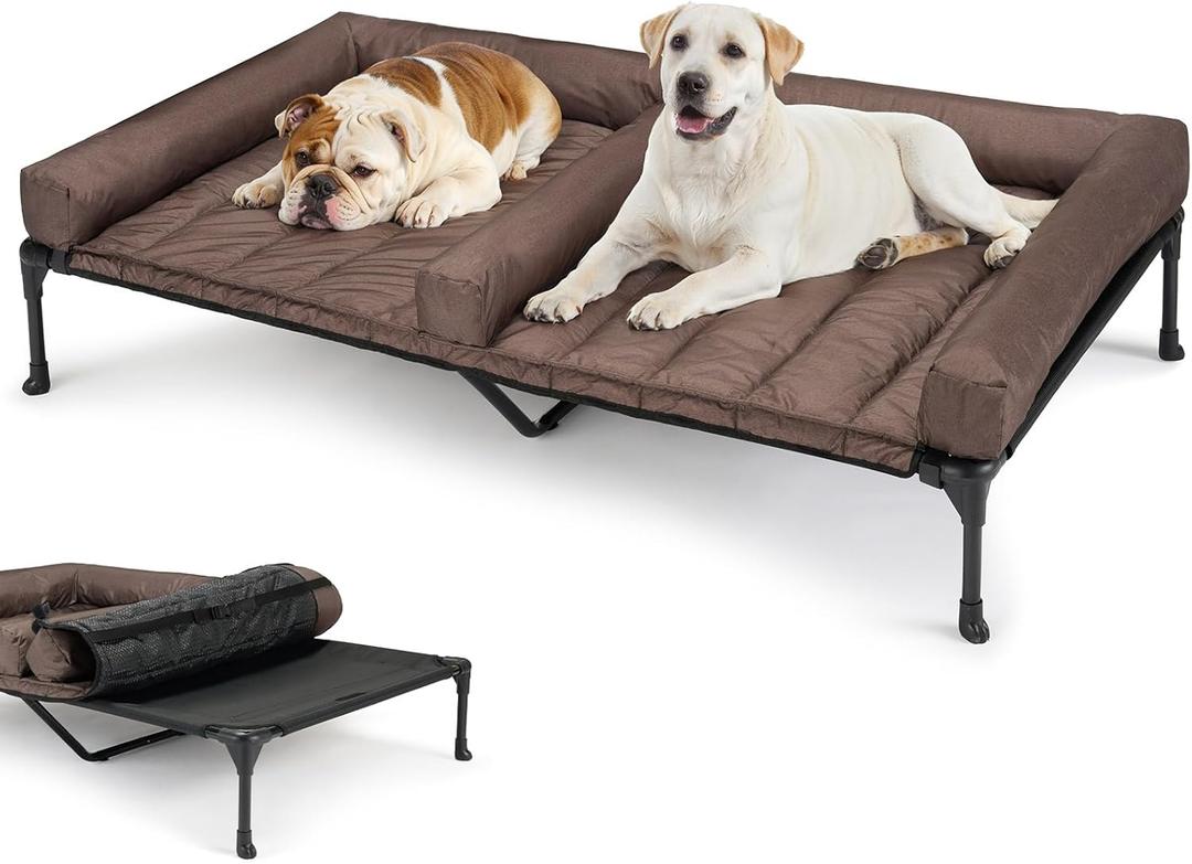 Veehoo Cooling Raised Dog Bed + Waterproof Double Dog Bed Cushion for Two Dogs, Elevated Dog Bed with Removable Bolster Mat, Breathable Mesh, No-Slip Feet, 59" x 37.5" Dog Couch Bed, Black, CWC2331D