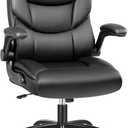 FelixKing Leather Office Chair - Small PU Ergonomic Desk Chair, Comfy Computer Chair with Wheels and Flip-up Armrests, Adjustable Height Mid Back Executive Office Chair for Short People-Black