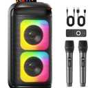 Karaoke Machine with 2 Wireless Microphones, Portable Bluetooth Karaoke for Adults, Powerful Dual 8" Subwoofer Karaoke Boombox, LED Lights, 3D Sound, Support TV/USB/AUX/TF for Home Party