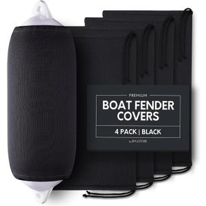 Boat Fender Covers | Black & Navy Blue | 4-Pack | Polyester (4-Pack, Black, 10 x 26)