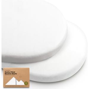 2-Pack Organic Bassinet Sheets for Girls, Boys - 100% Cotton Bassinet Mattress Sheets Compatible with Halo Bassinest Swivel Sleeper,Graco,Baby Delight,Chicco,Unisex Fitted Bassinet Sheets(Soft White)