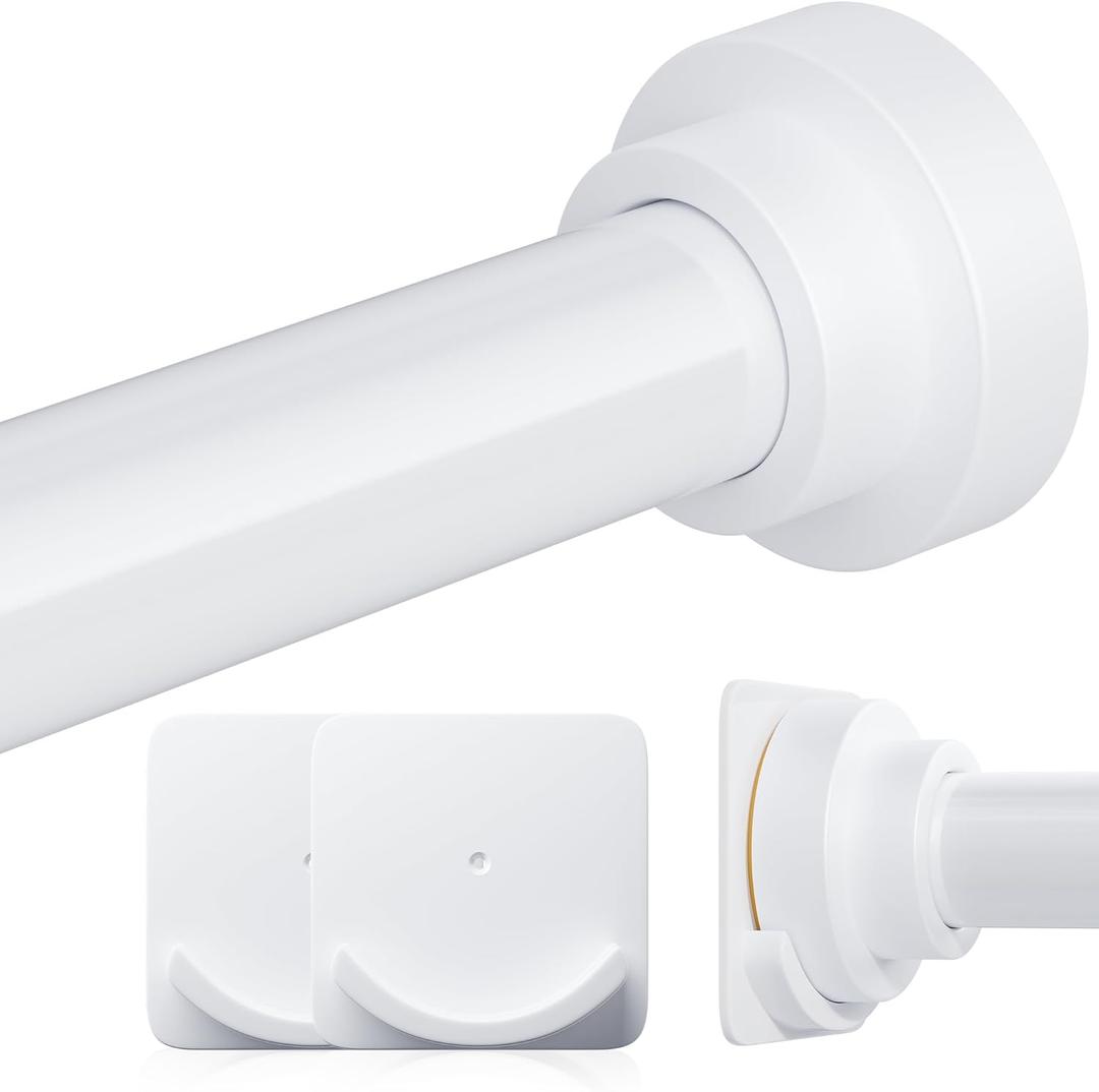 STARLATTA Long Tension Shower Curtain Rod 31-120 Inch (10ft): 1.1" Dia Rustproof Stainless Steel, No Drilling Heavy Duty, Adjustable Room Divider for Bathroom Window, Matte White