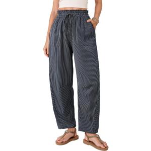 Dokotoo Women's Striped Barrel Casual Pants High Waisted 2026 Elastic Drawstring Trousers (Medium)