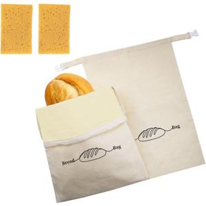 Reusable Beeswax Bread Bags for Sourdough Baking (2 Pack) XL - Organic Cotton Beeswax sourdough bread bags, Eco-Friendly, Freezer-Safe, Keep Homemade Bread Fresh, Food-Storage Bag (Beige)