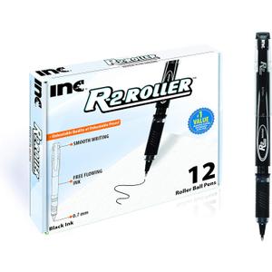 Inc. R2 Rollerball Pens - 0.7 mm Medium-Point Pen Set With Comfort Grip for School, Office, Writing, and Journaling, 12 Pack, Black Ink