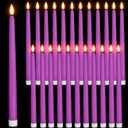 Macarrie 24 Packs Flameless Taper Candles Battery Operated 11 Inch Long Candle Light LED Flameless Candlesticks Fake Candles Flickering Tapered Candles for Wedding, Christmas(Purple)