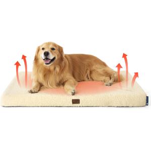 Bedsure Self Warming Dog Beds Large Sized Dog - Extra-Large Puppy Bed with Removable Washable Cover, Orthopedic Egg Crate Foam Pet Mat, Suitable for Pet Up to 100 lbs (Non Electric) (Ashen Cream-Self Warming Version)