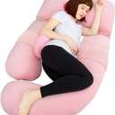 AS AWESLING 60in Full Body Pillow | Nursing, Maternity and Pregnancy Pillow | Extra Large U Shape Pillows with Detachable Side, Separate Support Pillow and Removable Cover Velvet (Light Pink)