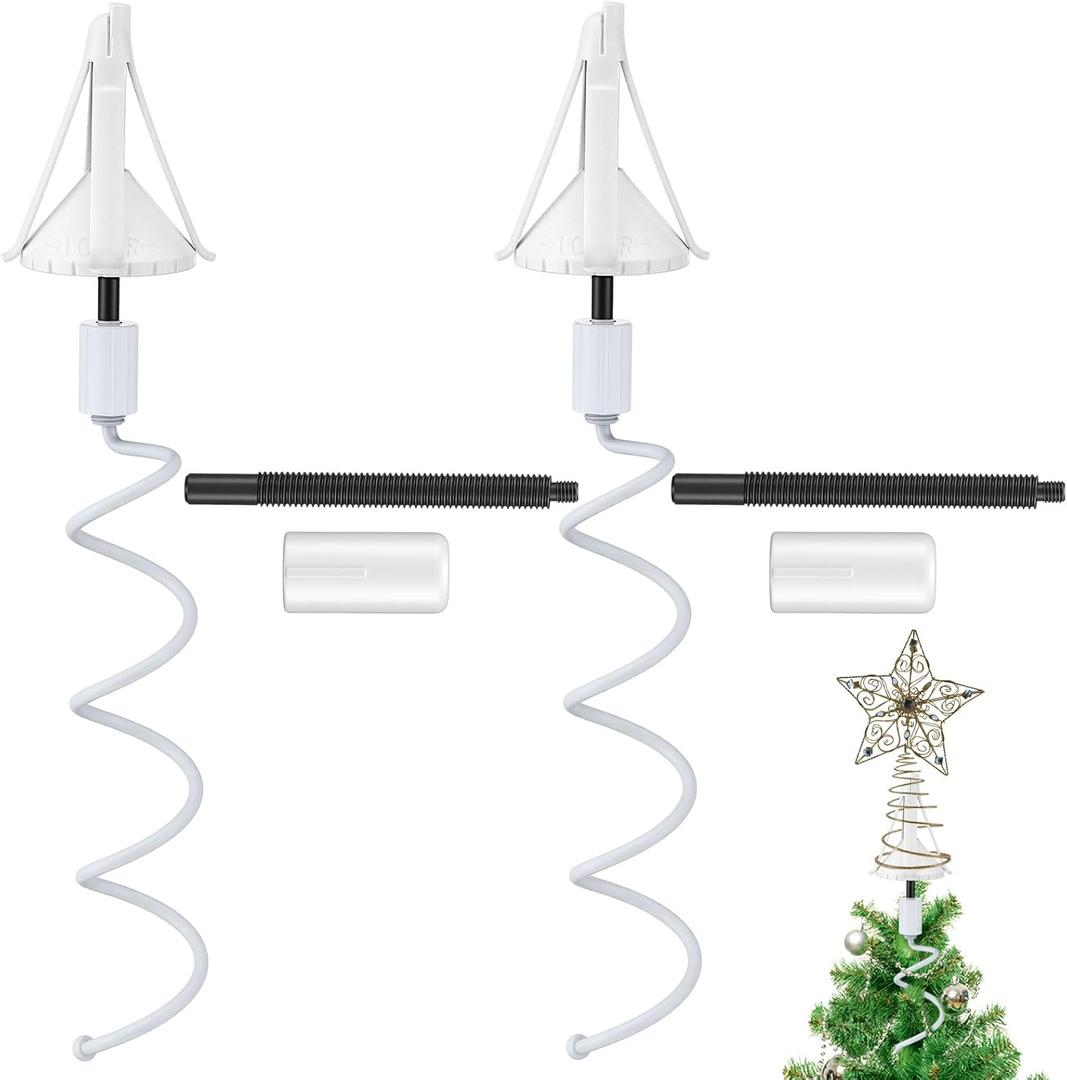 Hiboom 2 Sets Christmas Tree Topper Supporter Holder Twist on Universal Tree Topper Stabilizer with Adjustable Attachment for Seasonal Christmas Decoration Ornaments, Fits Most Basic Types(White)