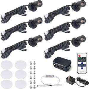 DEDC 6pcs LED Mini Spot Light, 3000K Spotlights with RF Dimmer, Art Picture Lights, Closet Spotlight for Plants Jewelry Showcase Model Display Shelves (Warm White-Remote Control- U.S. Plugs)
